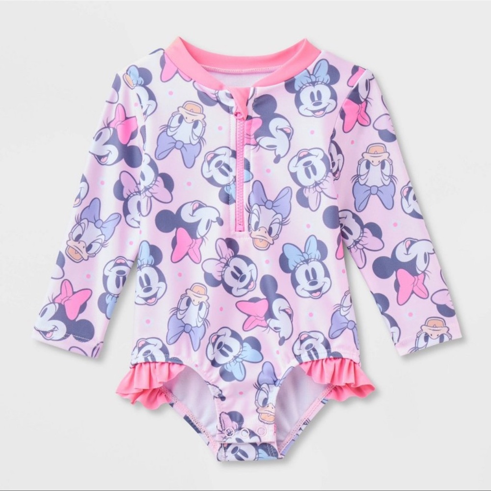 Disney Kids Rashguard - Pink and Purple Minnie & Daisy